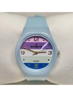 Boussivie quartz watch colorful dial 34mm analog blue band up to 8” running